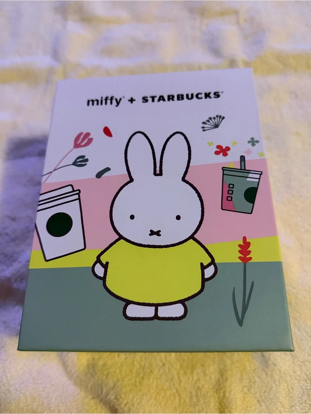 Starbucks White Mug with Teal Lid and Miffy Bunny Topper